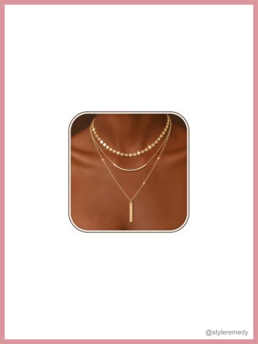 3 Layered Dainty Gold Plated Necklace Set for Women with Disc, Smile & Bar